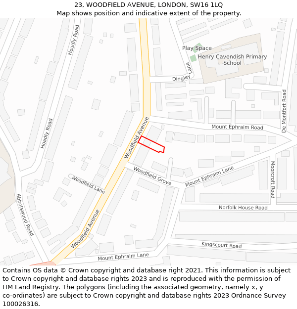 23, WOODFIELD AVENUE, LONDON, SW16 1LQ: Location map and indicative extent of plot