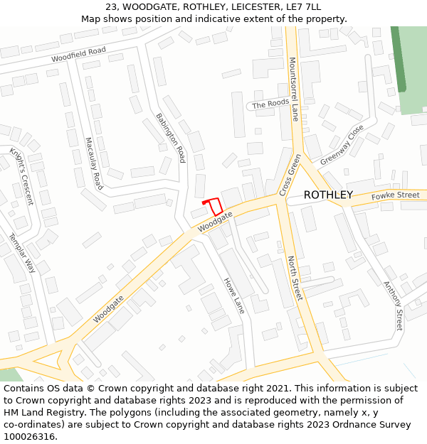 23, WOODGATE, ROTHLEY, LEICESTER, LE7 7LL: Location map and indicative extent of plot