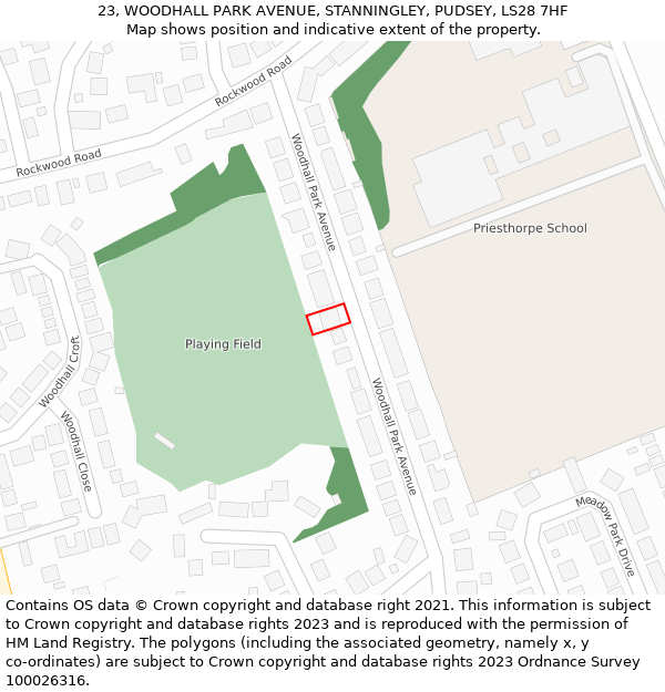 23, WOODHALL PARK AVENUE, STANNINGLEY, PUDSEY, LS28 7HF: Location map and indicative extent of plot