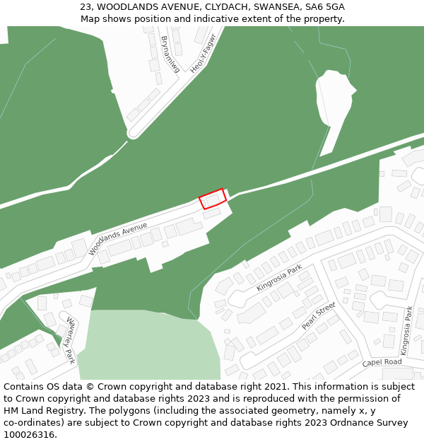 23, WOODLANDS AVENUE, CLYDACH, SWANSEA, SA6 5GA: Location map and indicative extent of plot