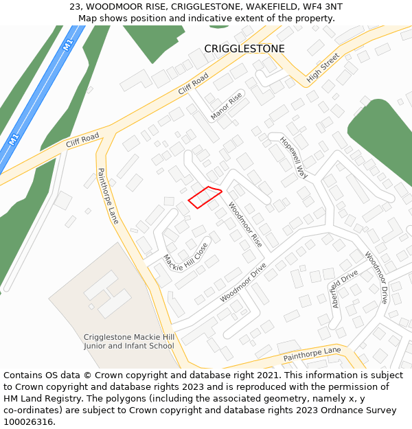 23, WOODMOOR RISE, CRIGGLESTONE, WAKEFIELD, WF4 3NT: Location map and indicative extent of plot