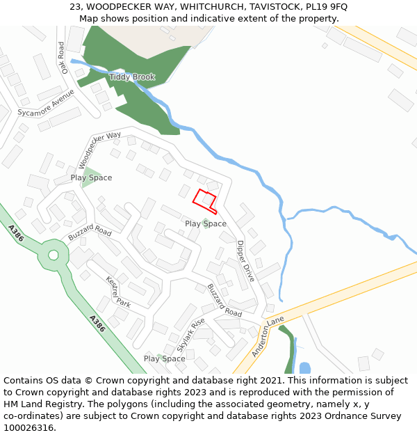 23, WOODPECKER WAY, WHITCHURCH, TAVISTOCK, PL19 9FQ: Location map and indicative extent of plot