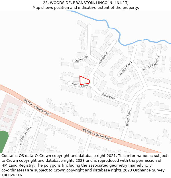 23, WOODSIDE, BRANSTON, LINCOLN, LN4 1TJ: Location map and indicative extent of plot