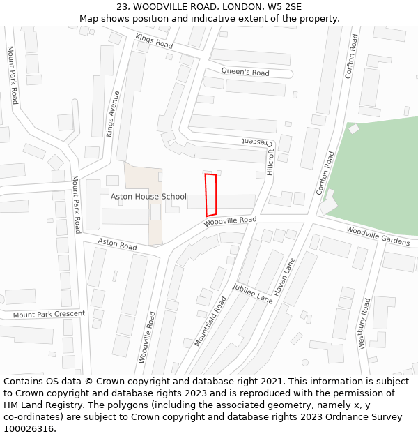 23, WOODVILLE ROAD, LONDON, W5 2SE: Location map and indicative extent of plot