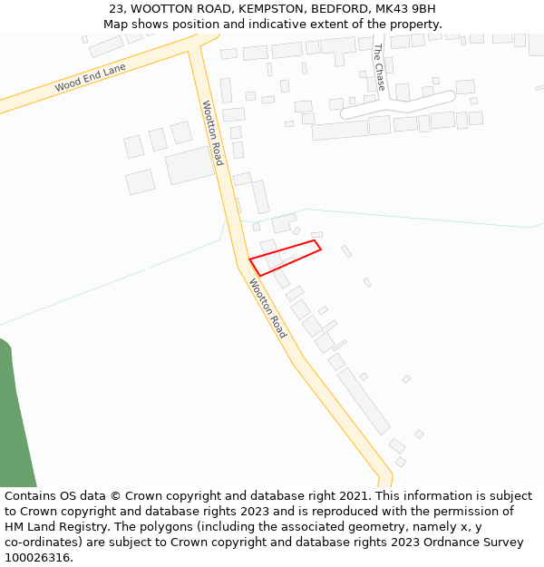 23, WOOTTON ROAD, KEMPSTON, BEDFORD, MK43 9BH: Location map and indicative extent of plot