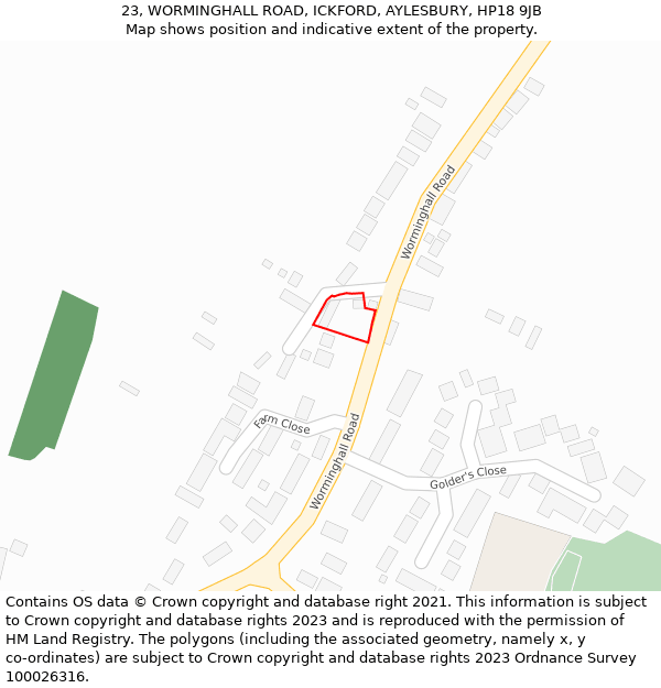 23, WORMINGHALL ROAD, ICKFORD, AYLESBURY, HP18 9JB: Location map and indicative extent of plot