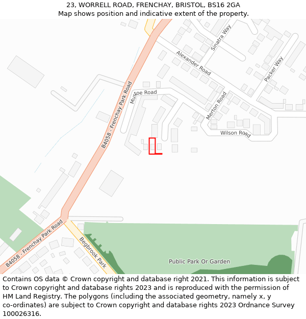 23, WORRELL ROAD, FRENCHAY, BRISTOL, BS16 2GA: Location map and indicative extent of plot