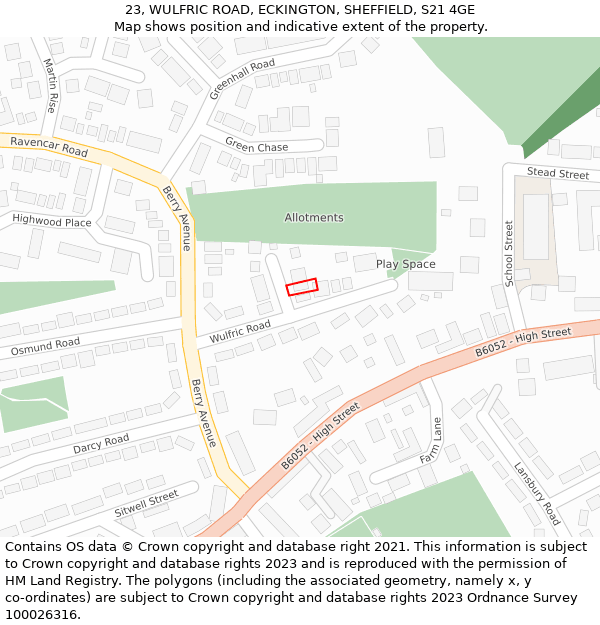 23, WULFRIC ROAD, ECKINGTON, SHEFFIELD, S21 4GE: Location map and indicative extent of plot