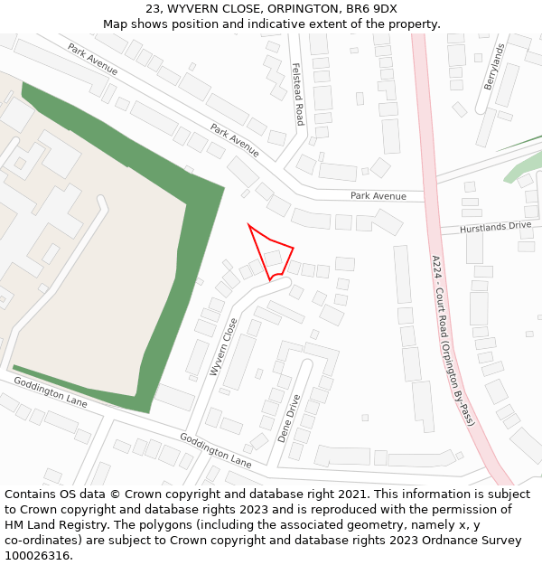 23, WYVERN CLOSE, ORPINGTON, BR6 9DX: Location map and indicative extent of plot