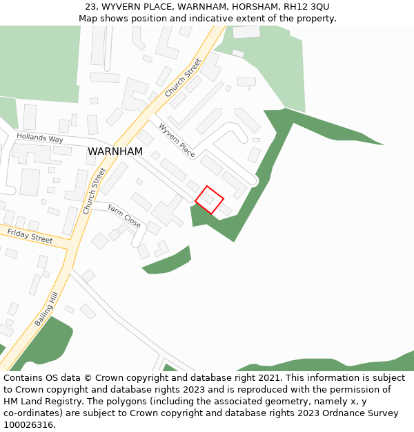 23, WYVERN PLACE, WARNHAM, HORSHAM, RH12 3QU: Location map and indicative extent of plot