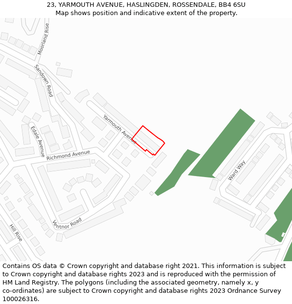 23, YARMOUTH AVENUE, HASLINGDEN, ROSSENDALE, BB4 6SU: Location map and indicative extent of plot