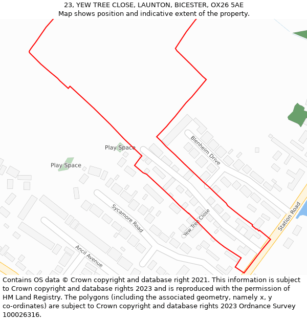 23, YEW TREE CLOSE, LAUNTON, BICESTER, OX26 5AE: Location map and indicative extent of plot