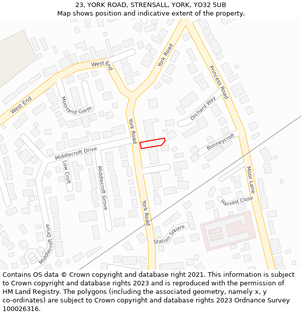 23, YORK ROAD, STRENSALL, YORK, YO32 5UB: Location map and indicative extent of plot