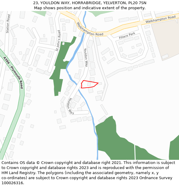 23, YOULDON WAY, HORRABRIDGE, YELVERTON, PL20 7SN: Location map and indicative extent of plot