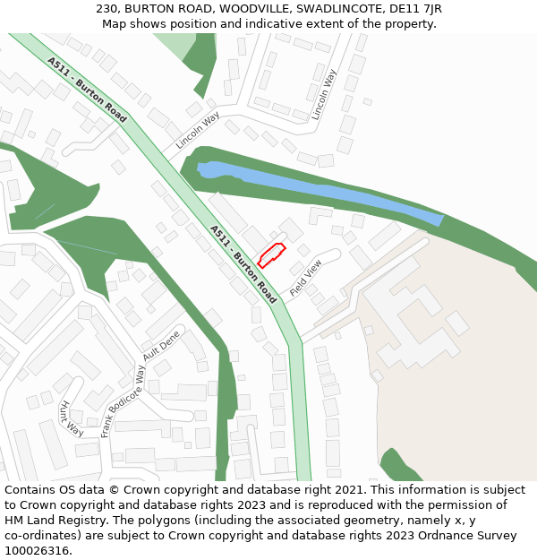 230, BURTON ROAD, WOODVILLE, SWADLINCOTE, DE11 7JR: Location map and indicative extent of plot