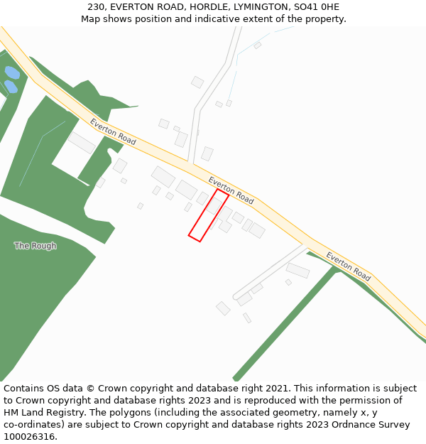 230, EVERTON ROAD, HORDLE, LYMINGTON, SO41 0HE: Location map and indicative extent of plot