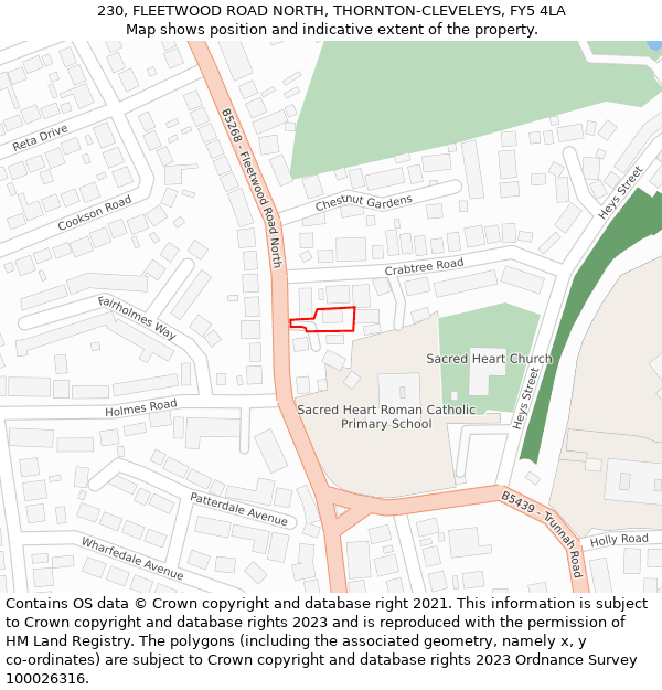 230, FLEETWOOD ROAD NORTH, THORNTON-CLEVELEYS, FY5 4LA: Location map and indicative extent of plot