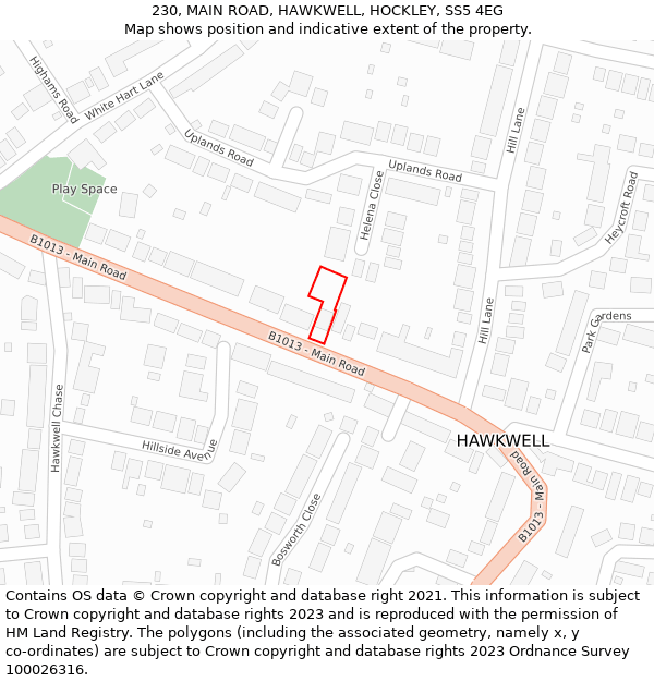 230, MAIN ROAD, HAWKWELL, HOCKLEY, SS5 4EG: Location map and indicative extent of plot