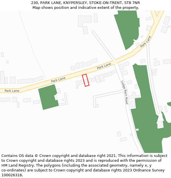 230, PARK LANE, KNYPERSLEY, STOKE-ON-TRENT, ST8 7NR: Location map and indicative extent of plot