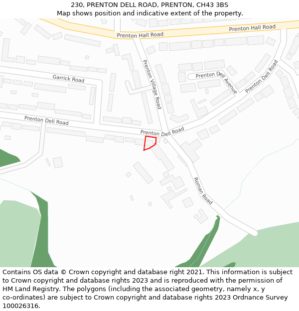 230, PRENTON DELL ROAD, PRENTON, CH43 3BS: Location map and indicative extent of plot