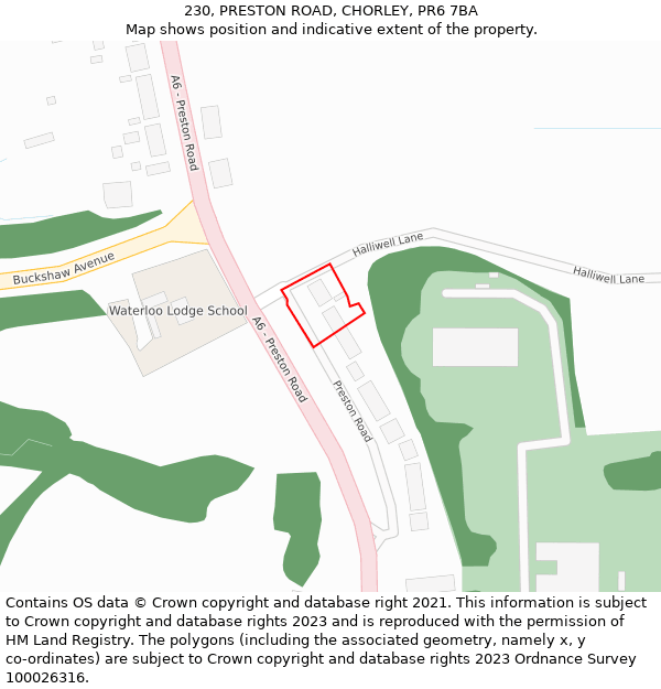 230, PRESTON ROAD, CHORLEY, PR6 7BA: Location map and indicative extent of plot