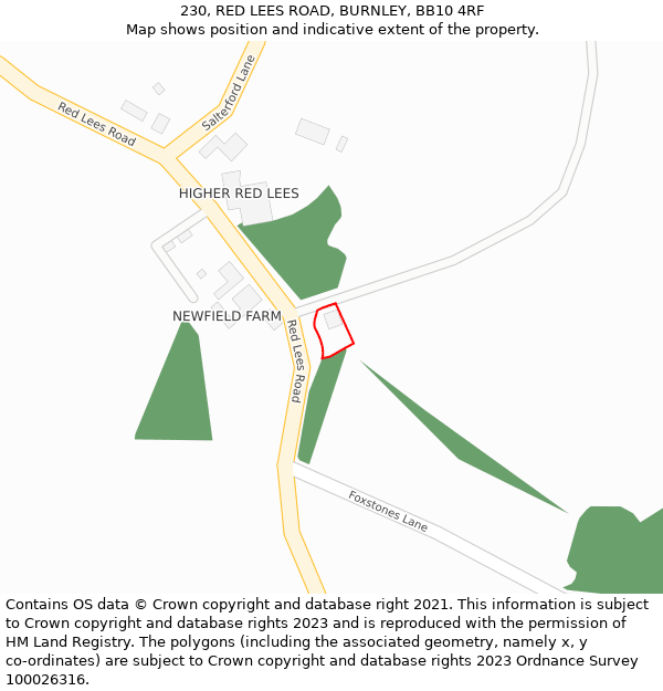 230, RED LEES ROAD, BURNLEY, BB10 4RF: Location map and indicative extent of plot