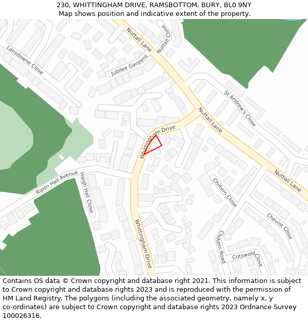 230, WHITTINGHAM DRIVE, RAMSBOTTOM, BURY, BL0 9NY: Location map and indicative extent of plot