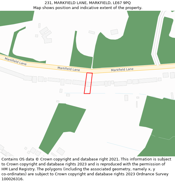 231, MARKFIELD LANE, MARKFIELD, LE67 9PQ: Location map and indicative extent of plot