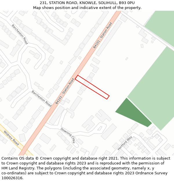 231, STATION ROAD, KNOWLE, SOLIHULL, B93 0PU: Location map and indicative extent of plot