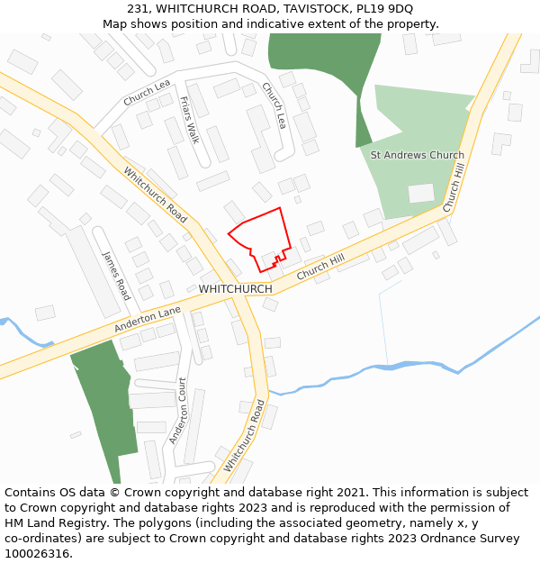 231, WHITCHURCH ROAD, TAVISTOCK, PL19 9DQ: Location map and indicative extent of plot