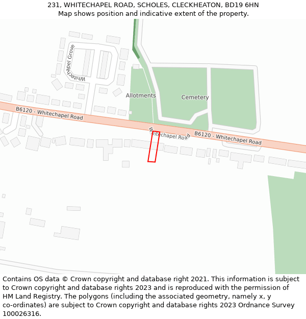 231, WHITECHAPEL ROAD, SCHOLES, CLECKHEATON, BD19 6HN: Location map and indicative extent of plot