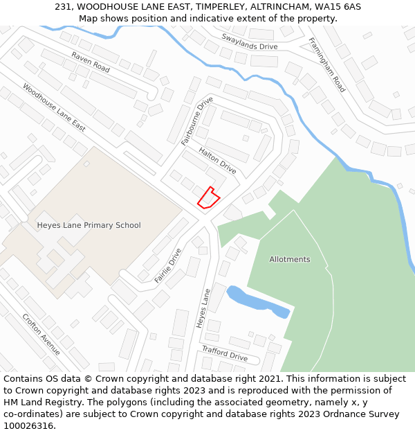 231, WOODHOUSE LANE EAST, TIMPERLEY, ALTRINCHAM, WA15 6AS: Location map and indicative extent of plot