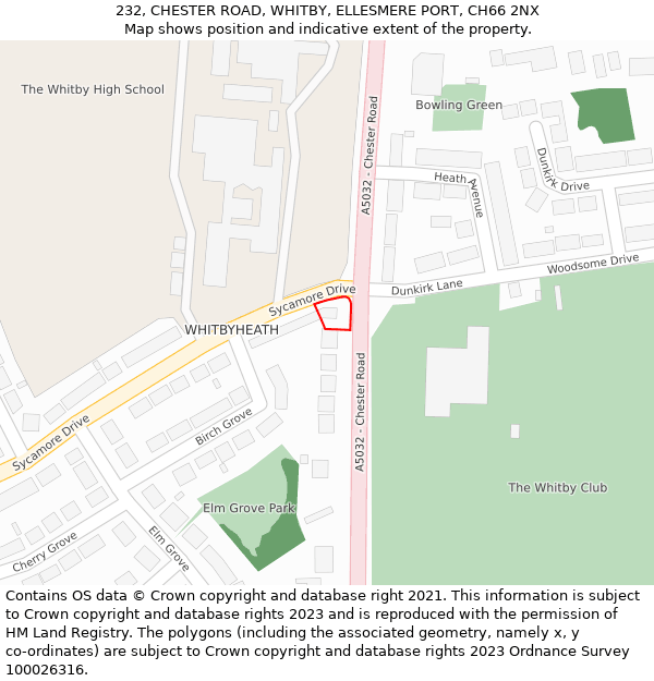 232, CHESTER ROAD, WHITBY, ELLESMERE PORT, CH66 2NX: Location map and indicative extent of plot