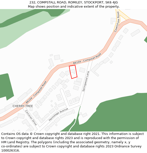 232, COMPSTALL ROAD, ROMILEY, STOCKPORT, SK6 4JG: Location map and indicative extent of plot
