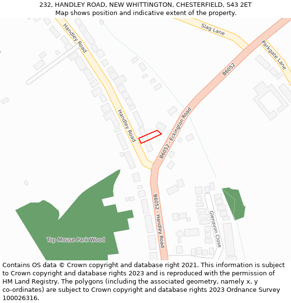 232, HANDLEY ROAD, NEW WHITTINGTON, CHESTERFIELD, S43 2ET: Location map and indicative extent of plot