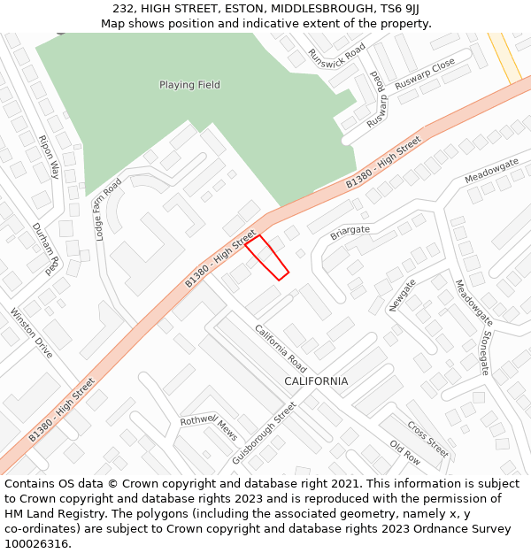 232, HIGH STREET, ESTON, MIDDLESBROUGH, TS6 9JJ: Location map and indicative extent of plot