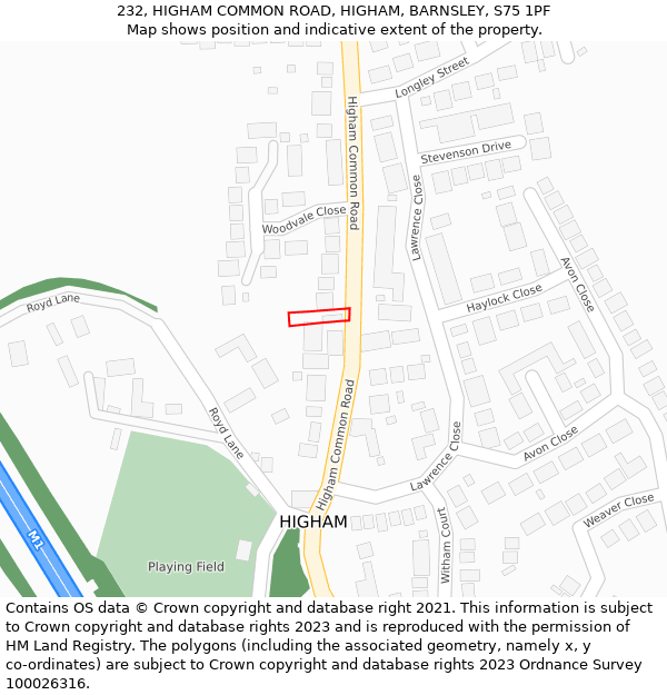 232, HIGHAM COMMON ROAD, HIGHAM, BARNSLEY, S75 1PF: Location map and indicative extent of plot