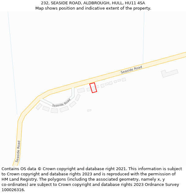 232, SEASIDE ROAD, ALDBROUGH, HULL, HU11 4SA: Location map and indicative extent of plot