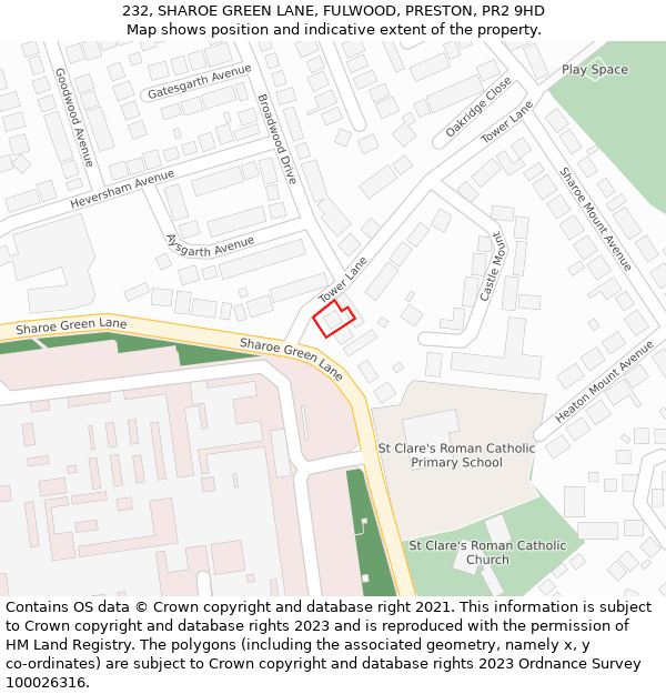 232, SHAROE GREEN LANE, FULWOOD, PRESTON, PR2 9HD: Location map and indicative extent of plot