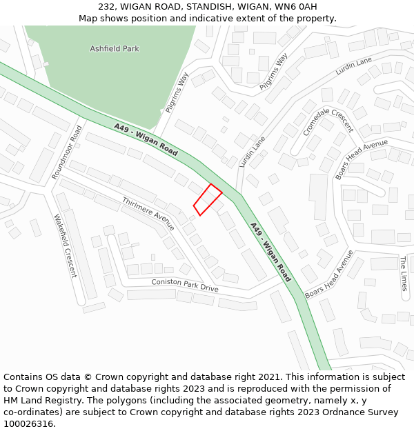 232, WIGAN ROAD, STANDISH, WIGAN, WN6 0AH: Location map and indicative extent of plot