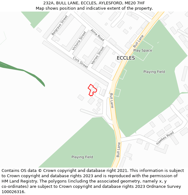 232A, BULL LANE, ECCLES, AYLESFORD, ME20 7HF: Location map and indicative extent of plot