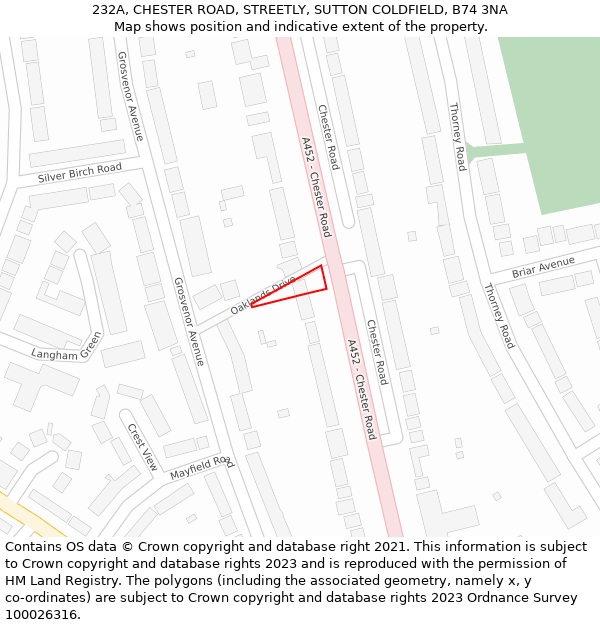 232A, CHESTER ROAD, STREETLY, SUTTON COLDFIELD, B74 3NA: Location map and indicative extent of plot