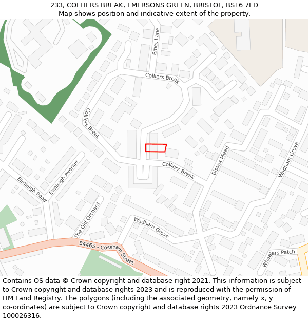 233, COLLIERS BREAK, EMERSONS GREEN, BRISTOL, BS16 7ED: Location map and indicative extent of plot