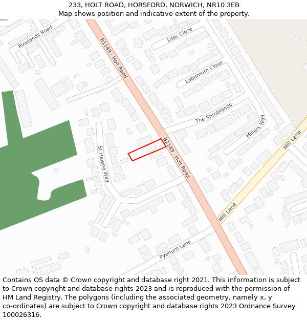 233, HOLT ROAD, HORSFORD, NORWICH, NR10 3EB: Location map and indicative extent of plot