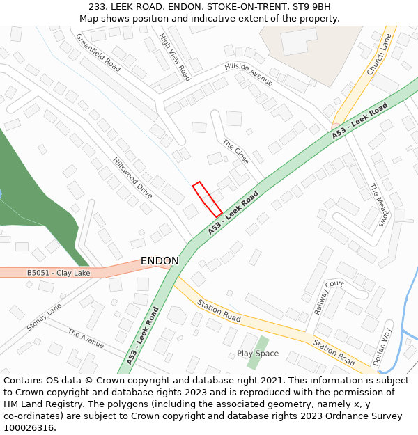 233, LEEK ROAD, ENDON, STOKE-ON-TRENT, ST9 9BH: Location map and indicative extent of plot