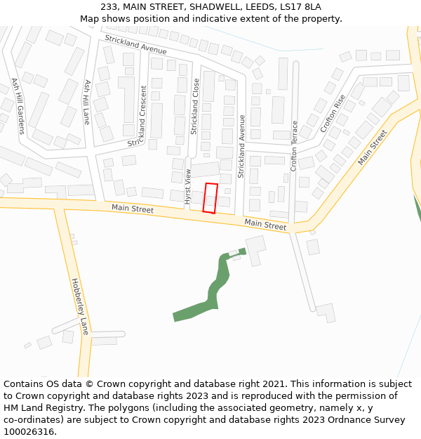 233, MAIN STREET, SHADWELL, LEEDS, LS17 8LA: Location map and indicative extent of plot
