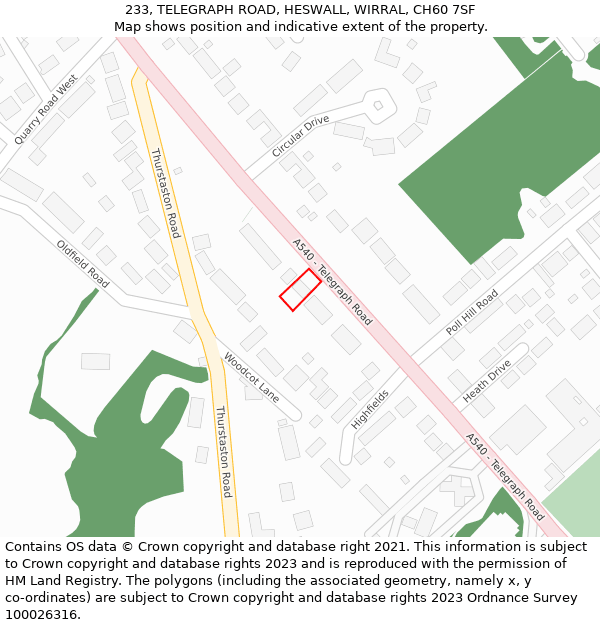 233, TELEGRAPH ROAD, HESWALL, WIRRAL, CH60 7SF: Location map and indicative extent of plot