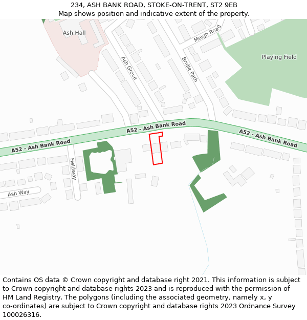 234, ASH BANK ROAD, STOKE-ON-TRENT, ST2 9EB: Location map and indicative extent of plot