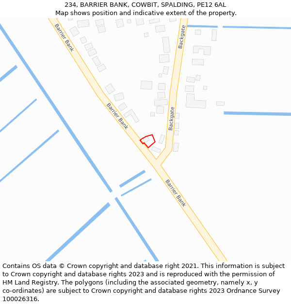 234, BARRIER BANK, COWBIT, SPALDING, PE12 6AL: Location map and indicative extent of plot