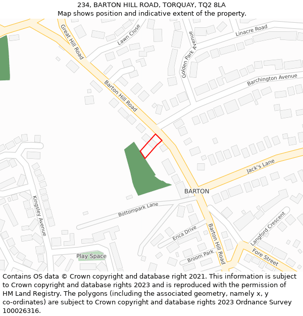 234, BARTON HILL ROAD, TORQUAY, TQ2 8LA: Location map and indicative extent of plot